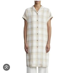 Lafayette 148 Fresco Plaid Linen Button Front Duster Blouse